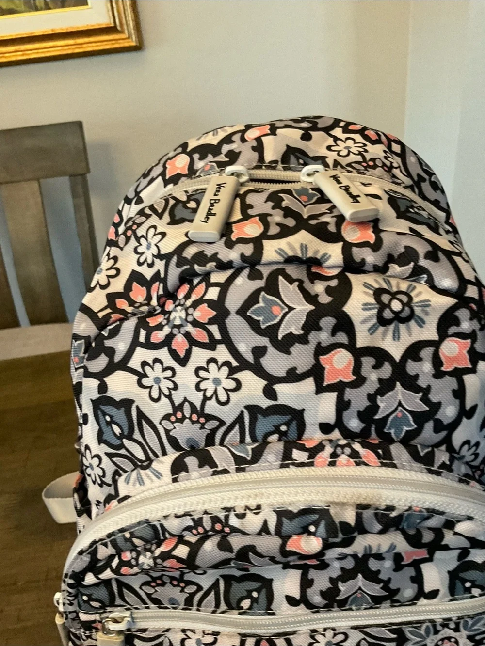 Vera Bradley Compact Backpack Lighten Up Grey Purple Mimosa Medallion Floral